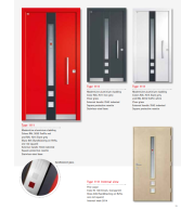 Type 1111 ModernLine – ModernLine Sandblasted Red Square Glass Aluminium-Wood Entrance Door, Cream or Iron Grey Finish, Fully Customizable, High Efficiency, Secure Multi-Lock